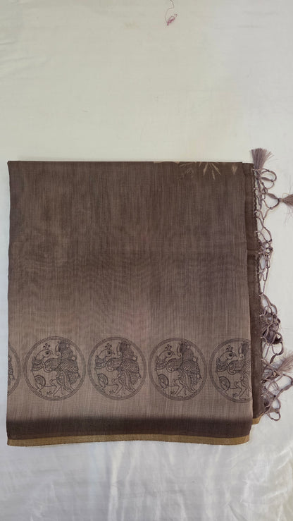 Brown Blended Linen tissue Silk