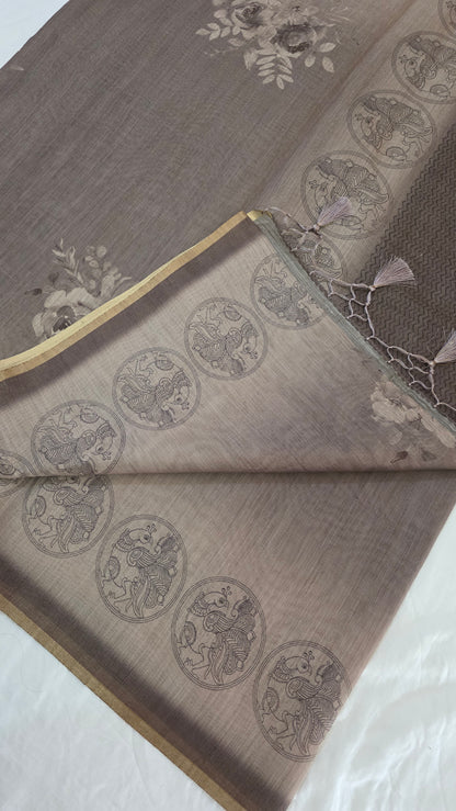 Brown Blended Linen tissue Silk