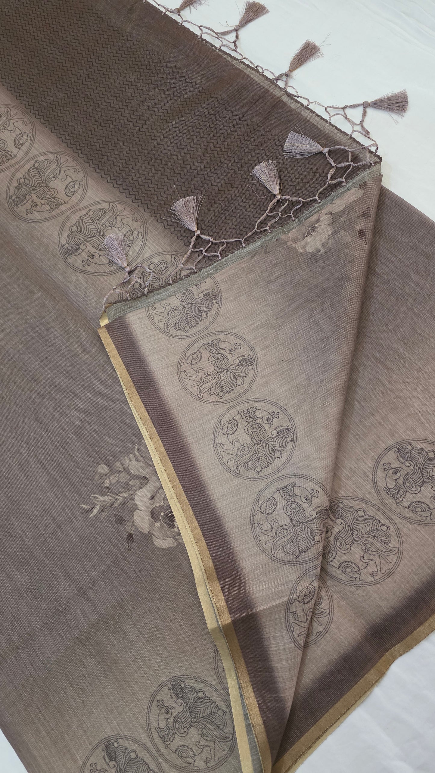 Brown Blended Linen tissue Silk