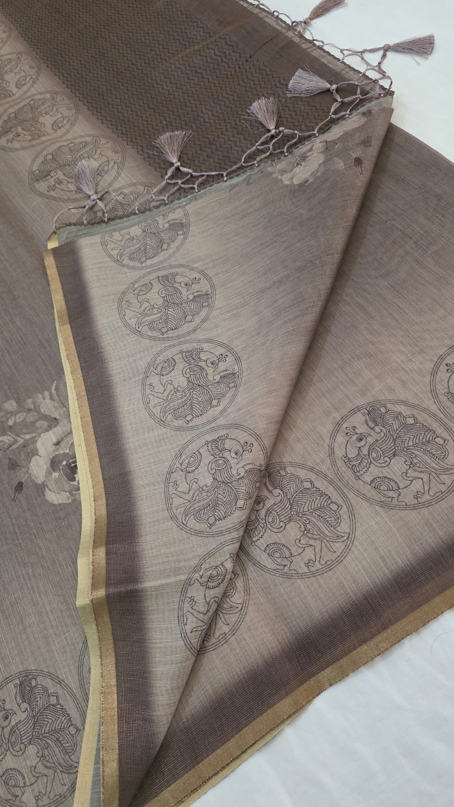 Brown Blended Linen tissue Silk