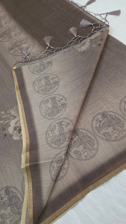 Brown Blended Linen tissue Silk