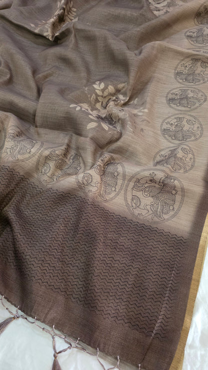Brown Blended Linen tissue Silk