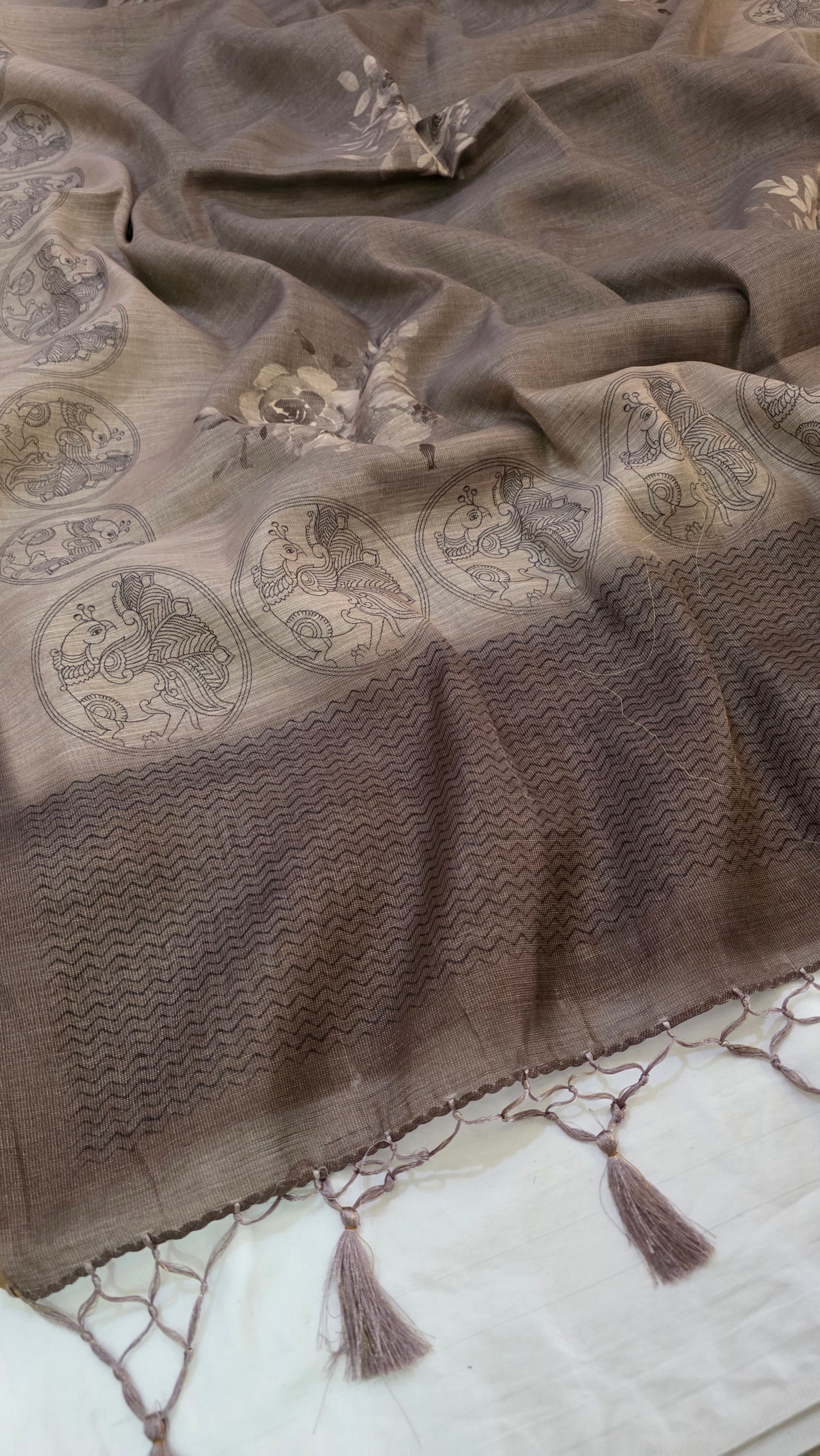 Brown Blended Linen tissue Silk