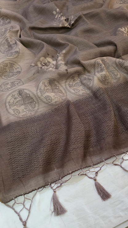 Brown Blended Linen tissue Silk