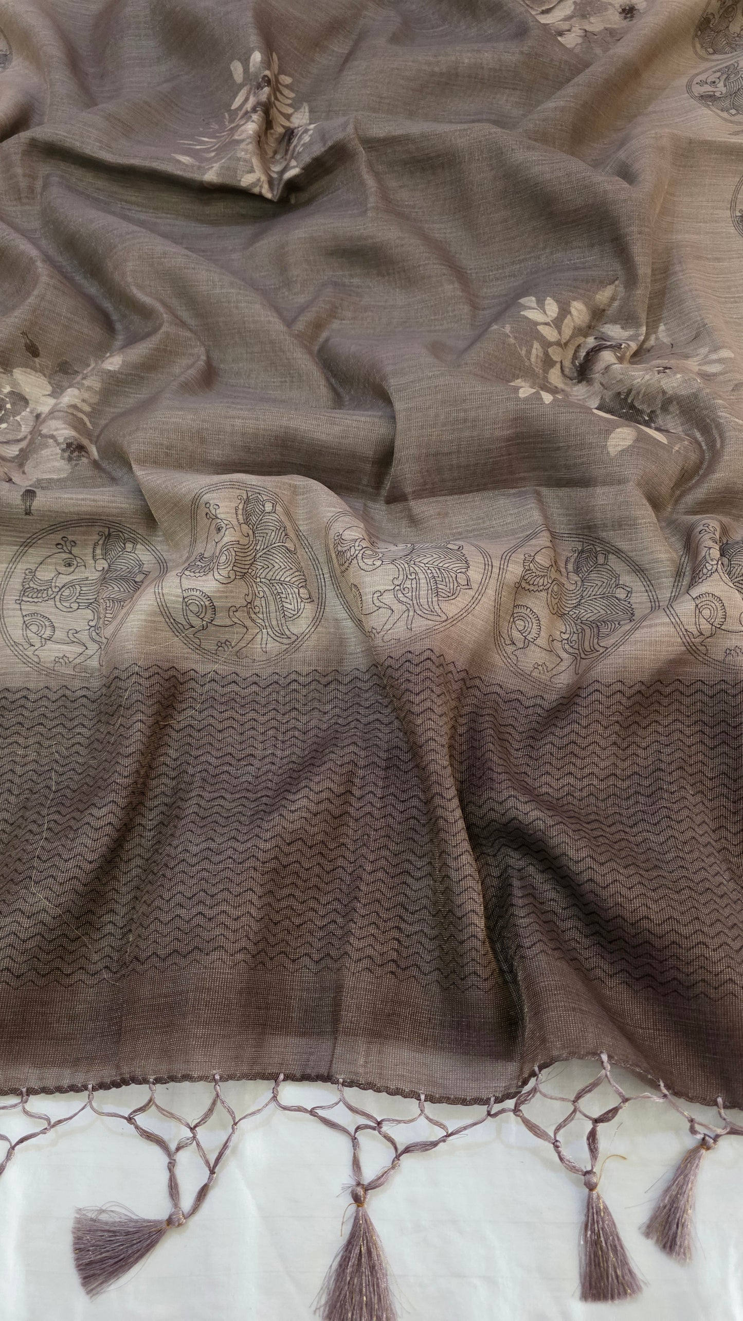 Brown Blended Linen tissue Silk