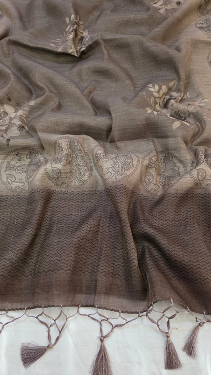 Brown Blended Linen tissue Silk