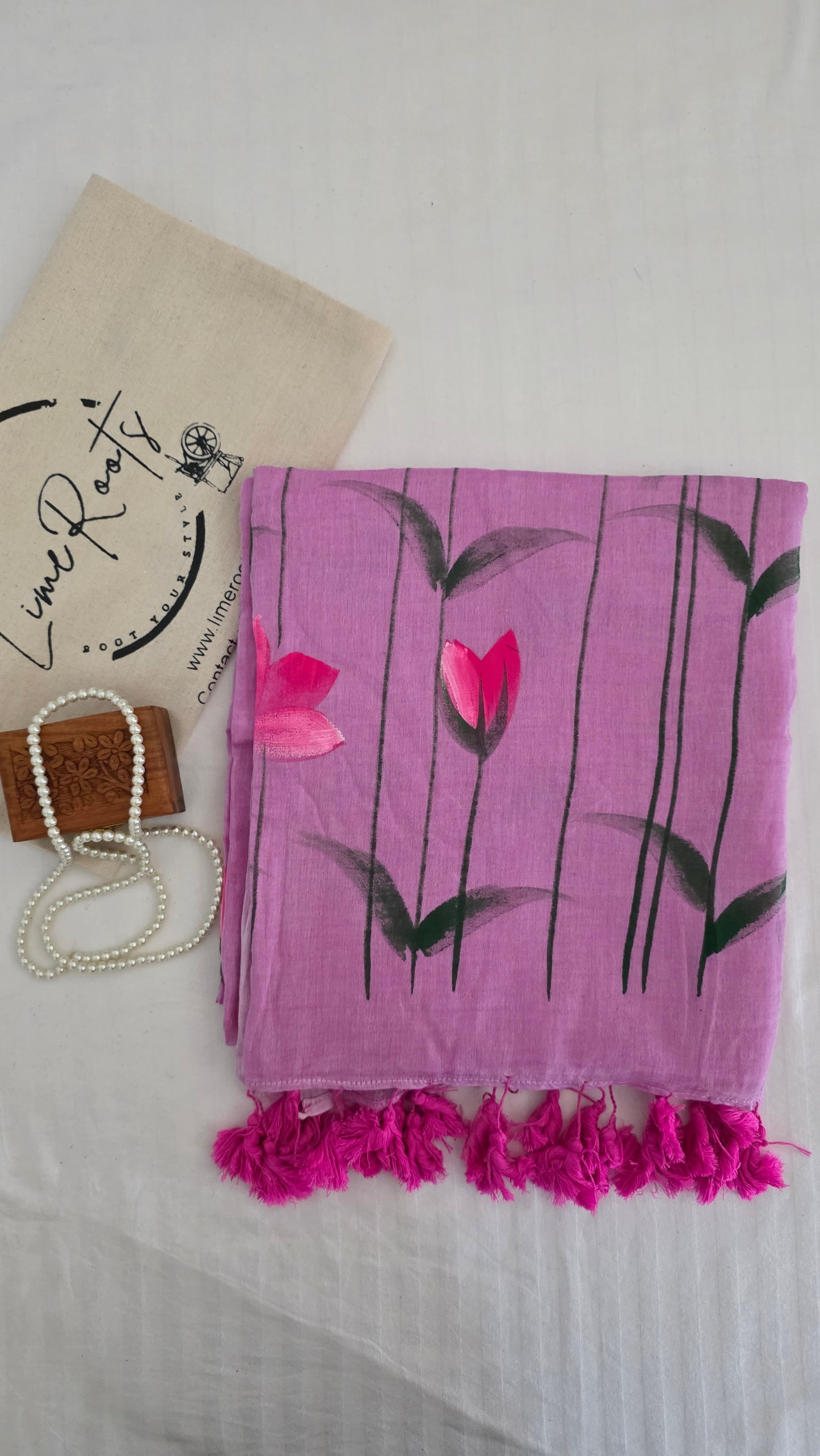 Lavender hand-painted pure mulmul cotton
