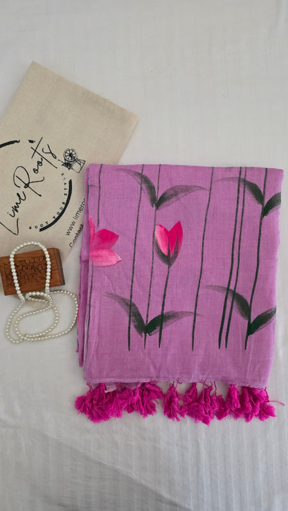 Lavender hand-painted pure mulmul cotton
