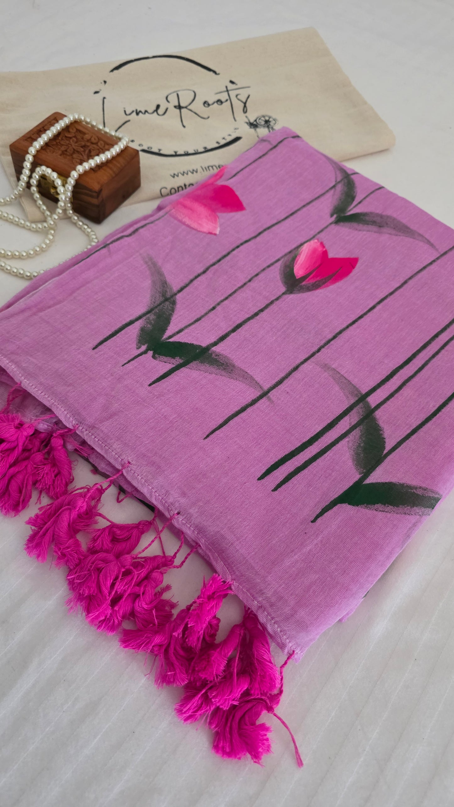 Lavender hand-painted pure mulmul cotton