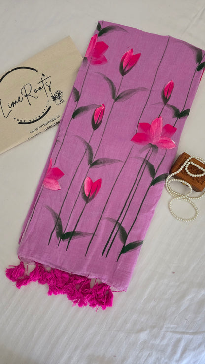Lavender hand-painted pure mulmul cotton