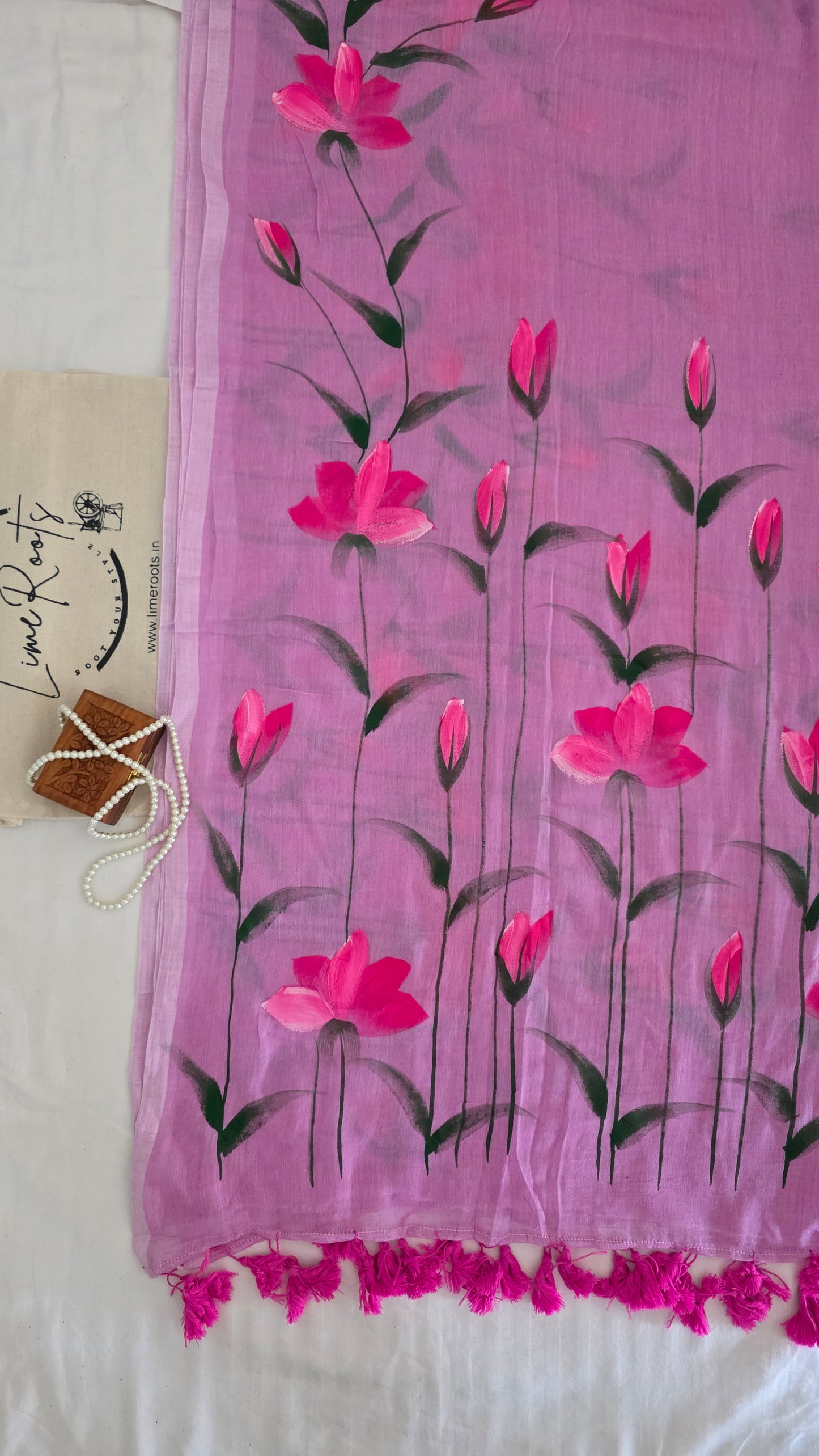 Lavender hand-painted pure mulmul cotton