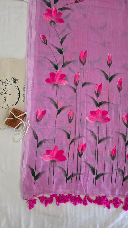 Lavender hand-painted pure mulmul cotton