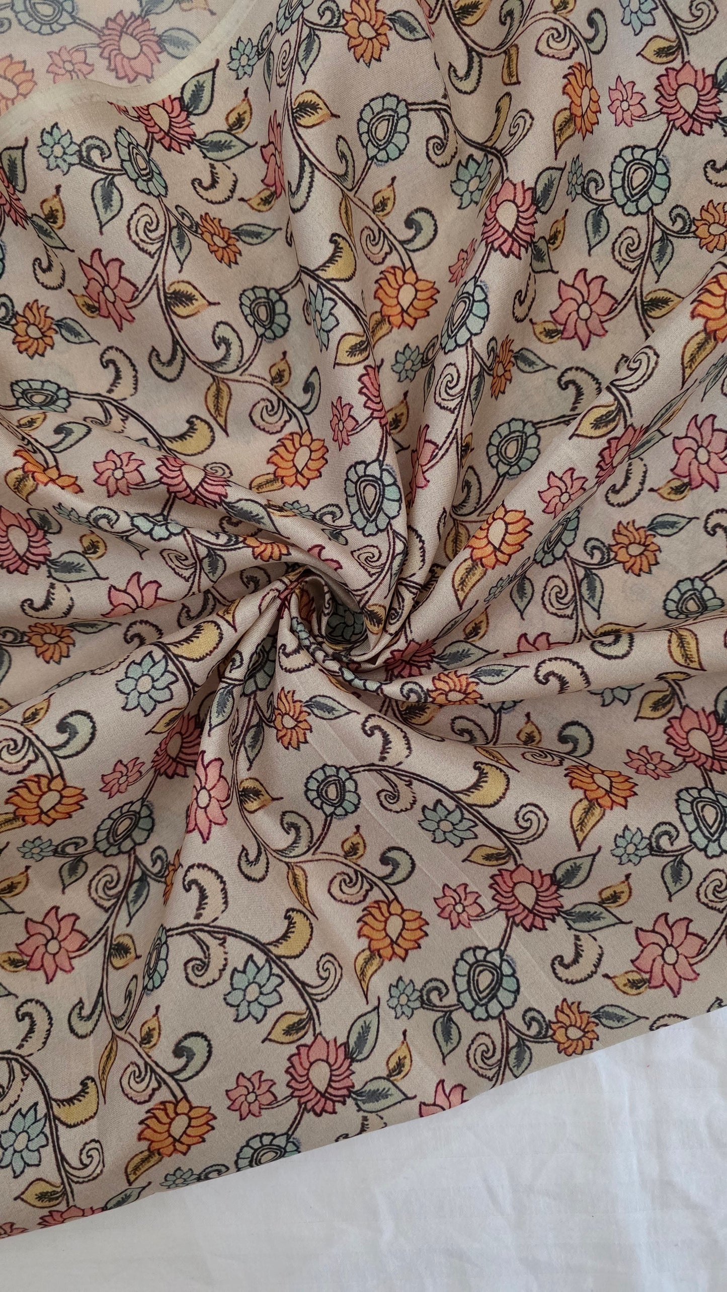 Peach kalamkari applique work Tussar silk saree