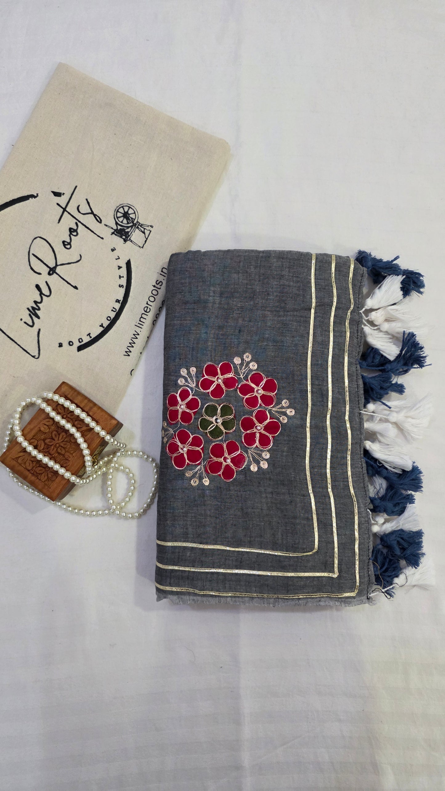 Grey embroidered Pure mulmul cotton Saree