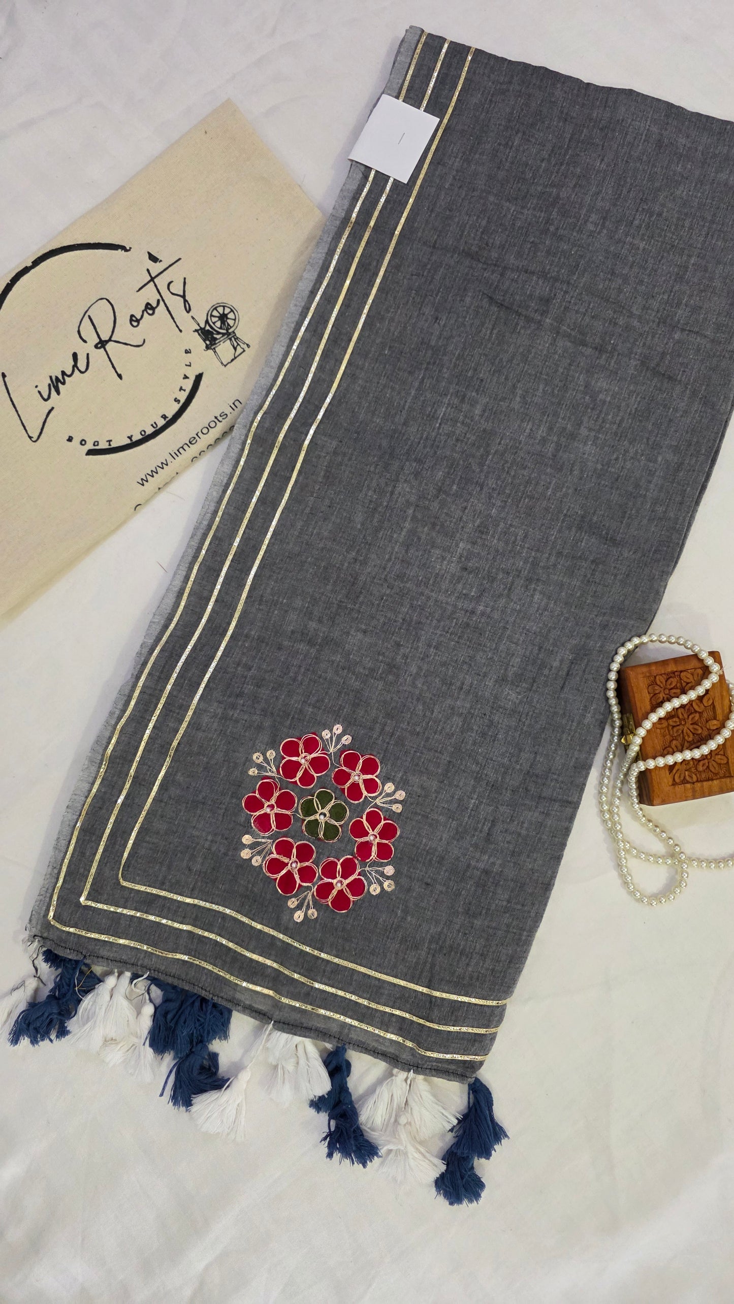 Grey embroidered Pure mulmul cotton Saree