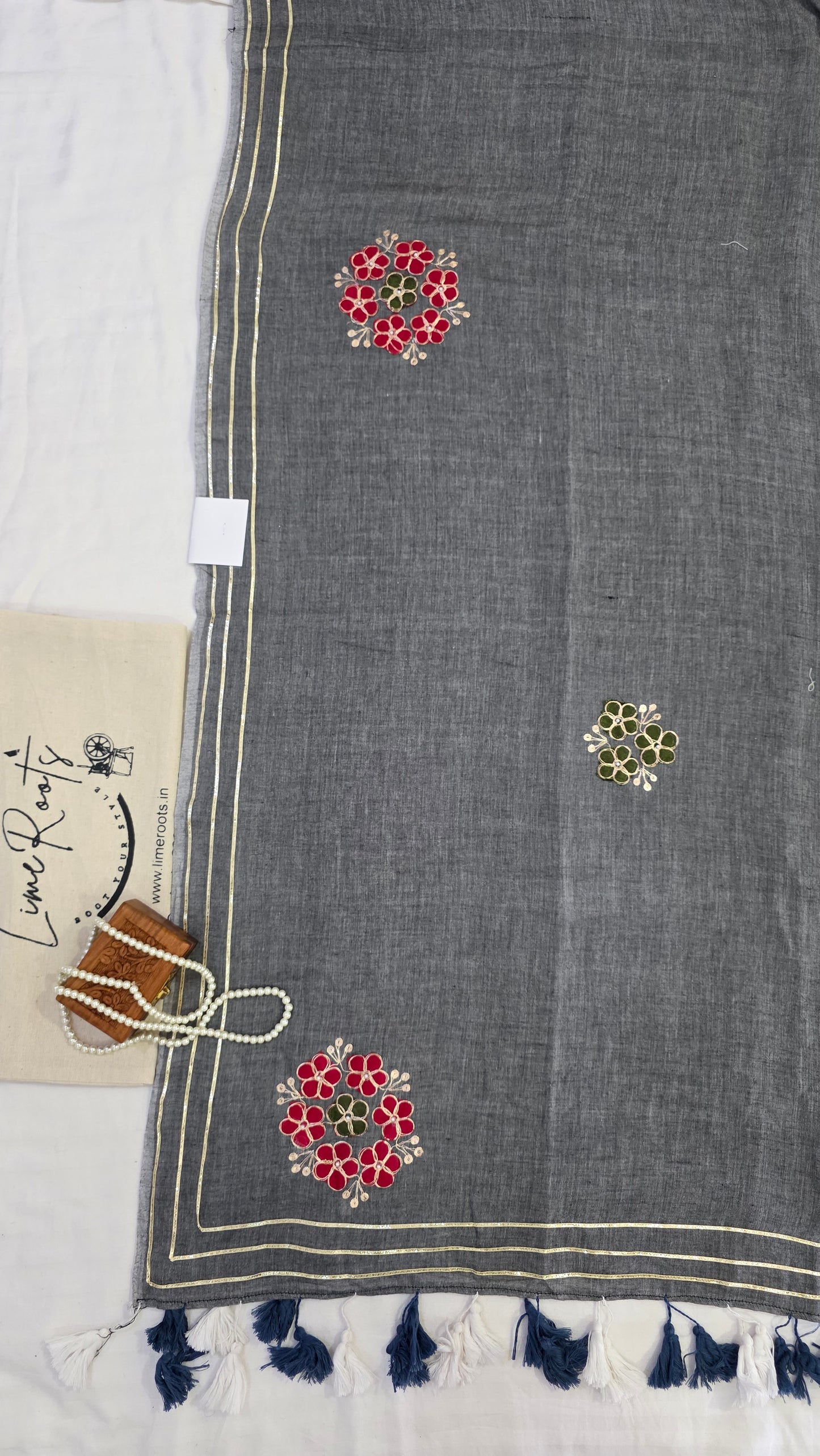 Grey embroidered Pure mulmul cotton Saree