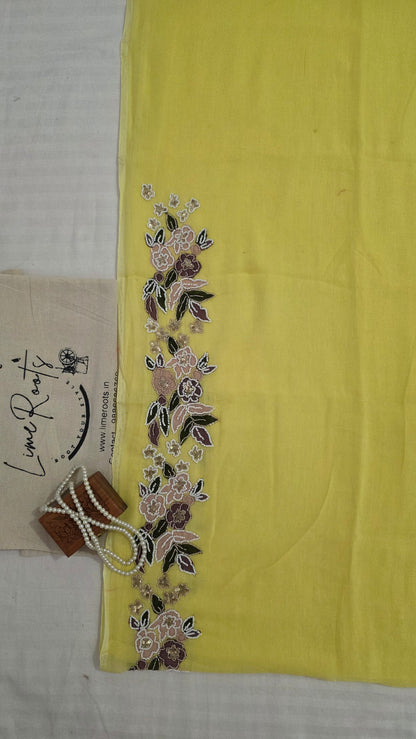Yellow Hand-embroidered mulmul saree