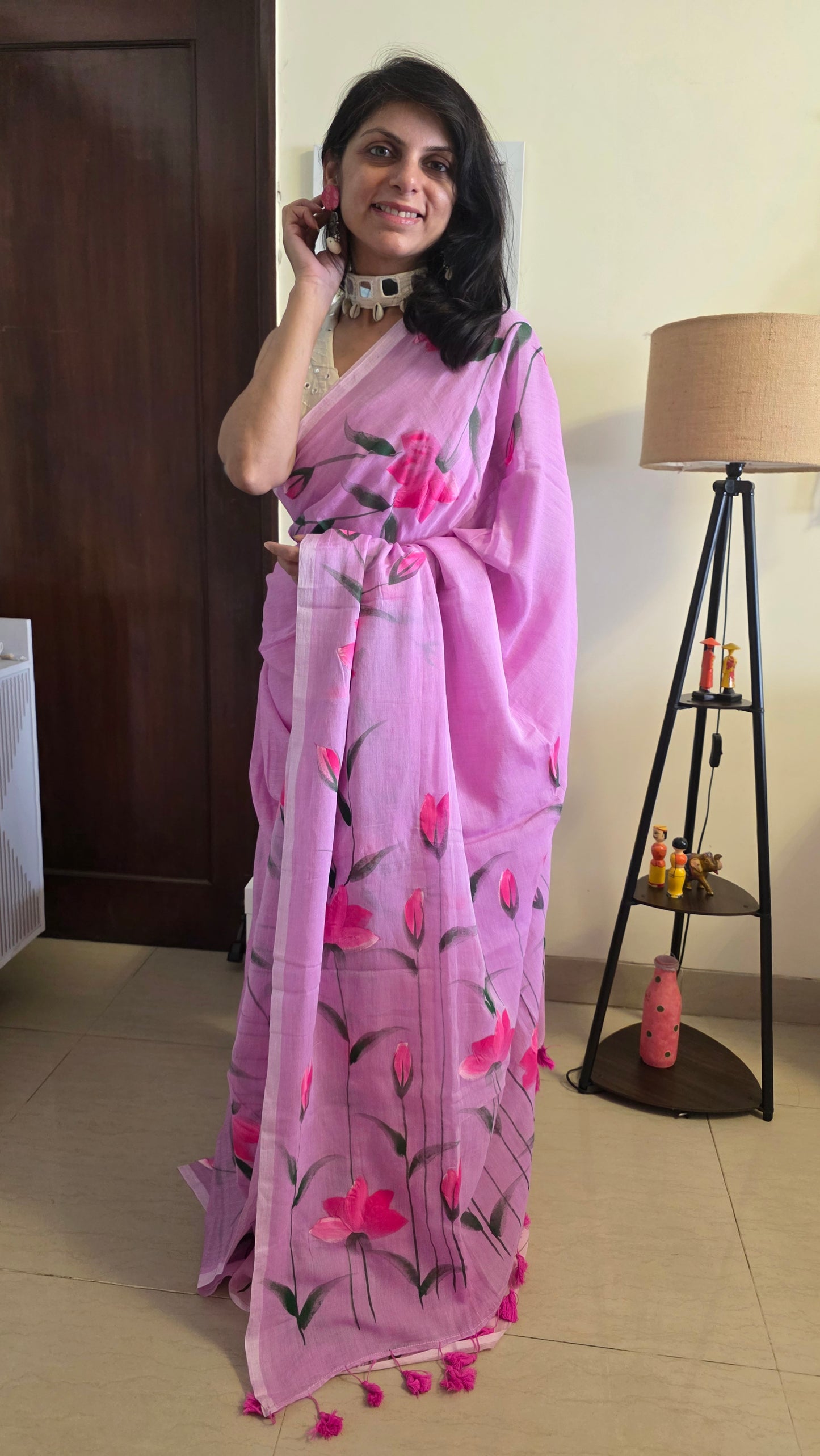 Lavender hand-painted pure mulmul cotton