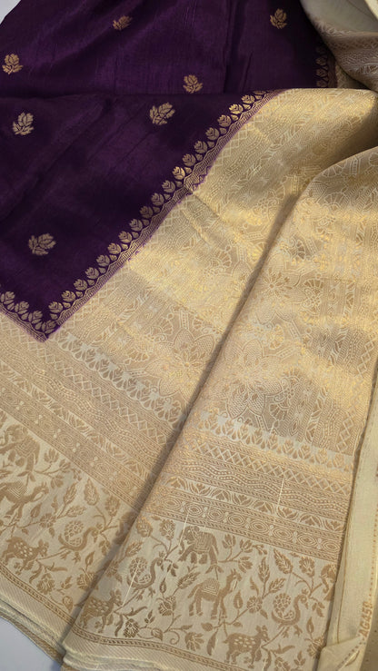 Purple with Ivory contrast Banarasi Silk Saree