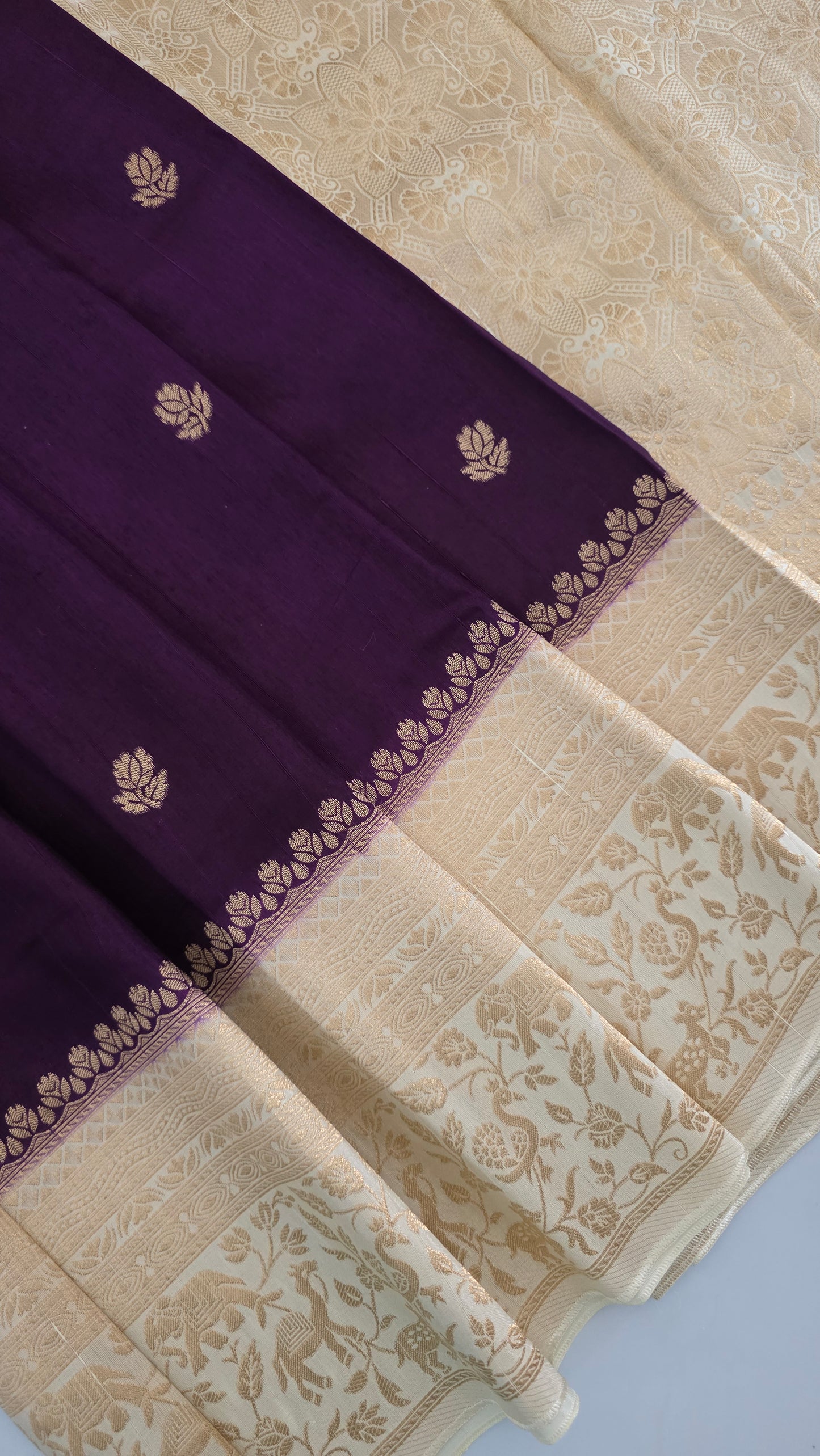 Purple with Ivory contrast Banarasi Silk Saree