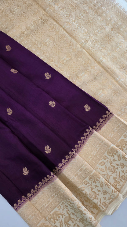 Purple with Ivory contrast Banarasi Silk Saree