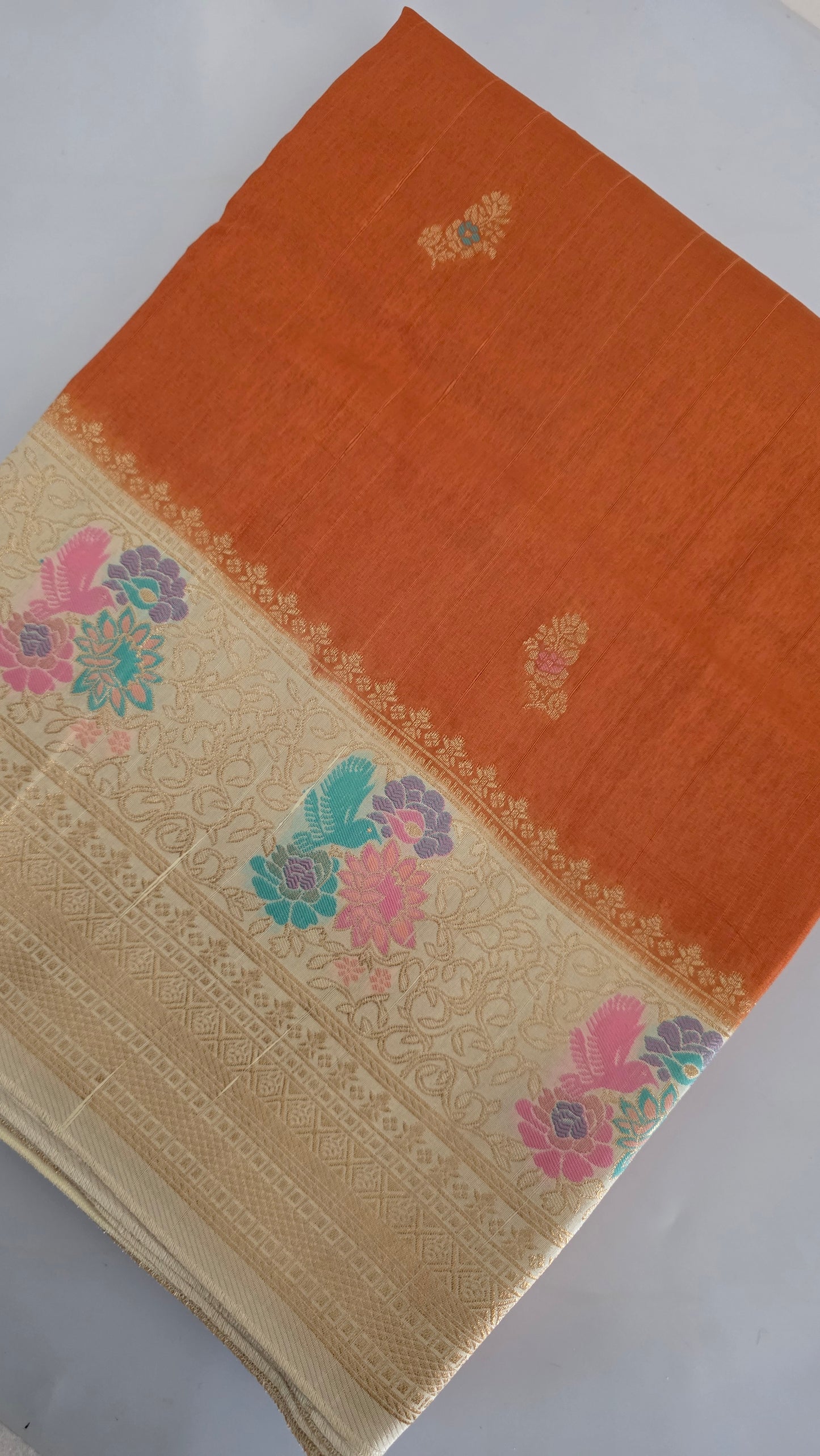 Orange Ivory contrast Banarasi Silk Saree