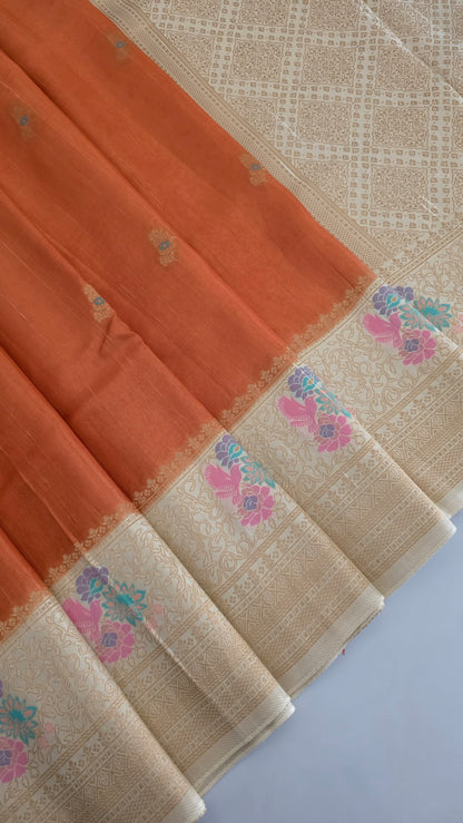 Orange Ivory contrast Banarasi Silk Saree