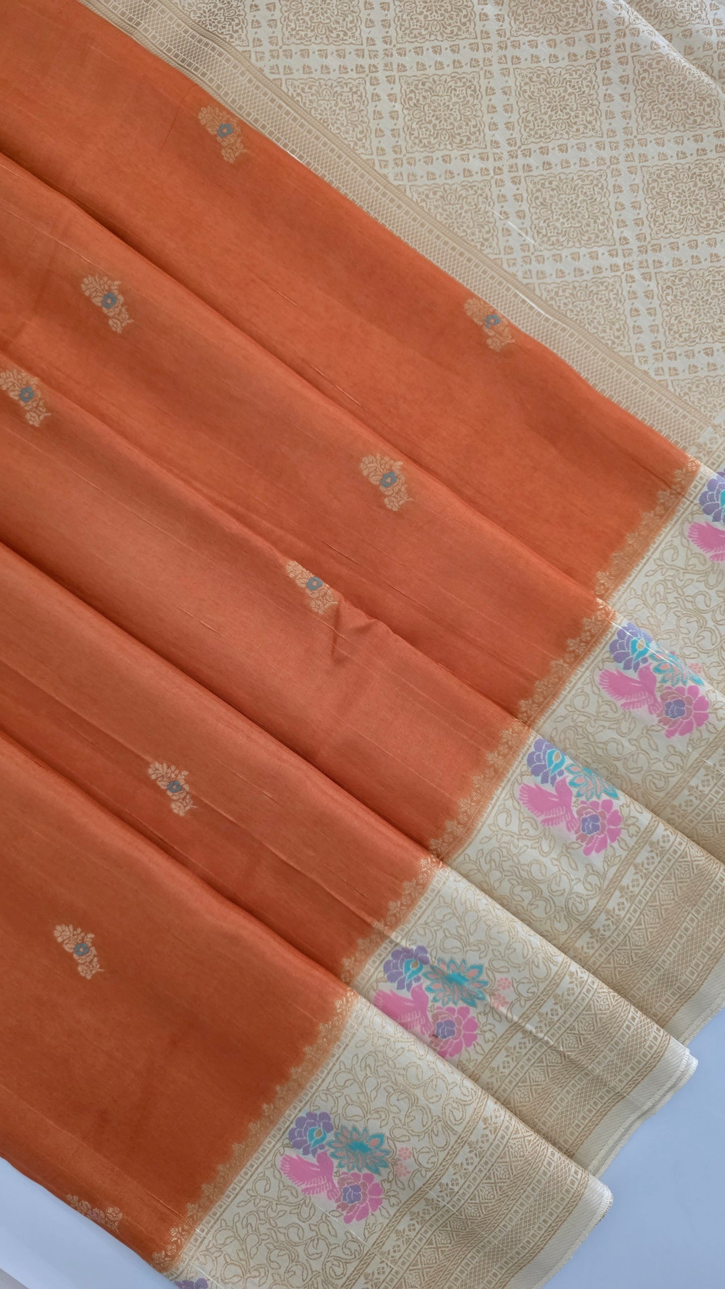 Orange Ivory contrast Banarasi Silk Saree
