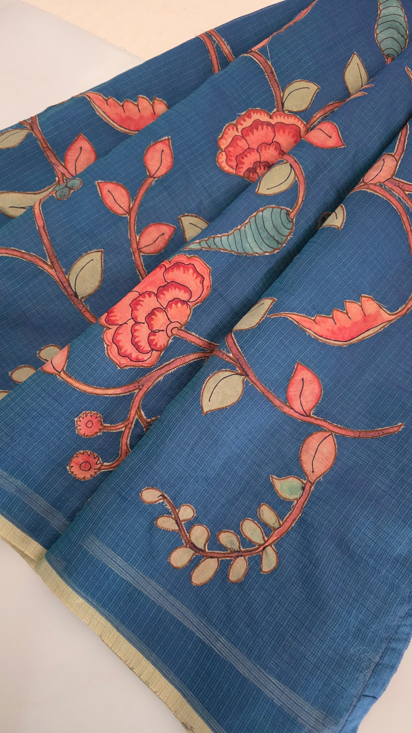 Blue Kota Silk Applique work saree