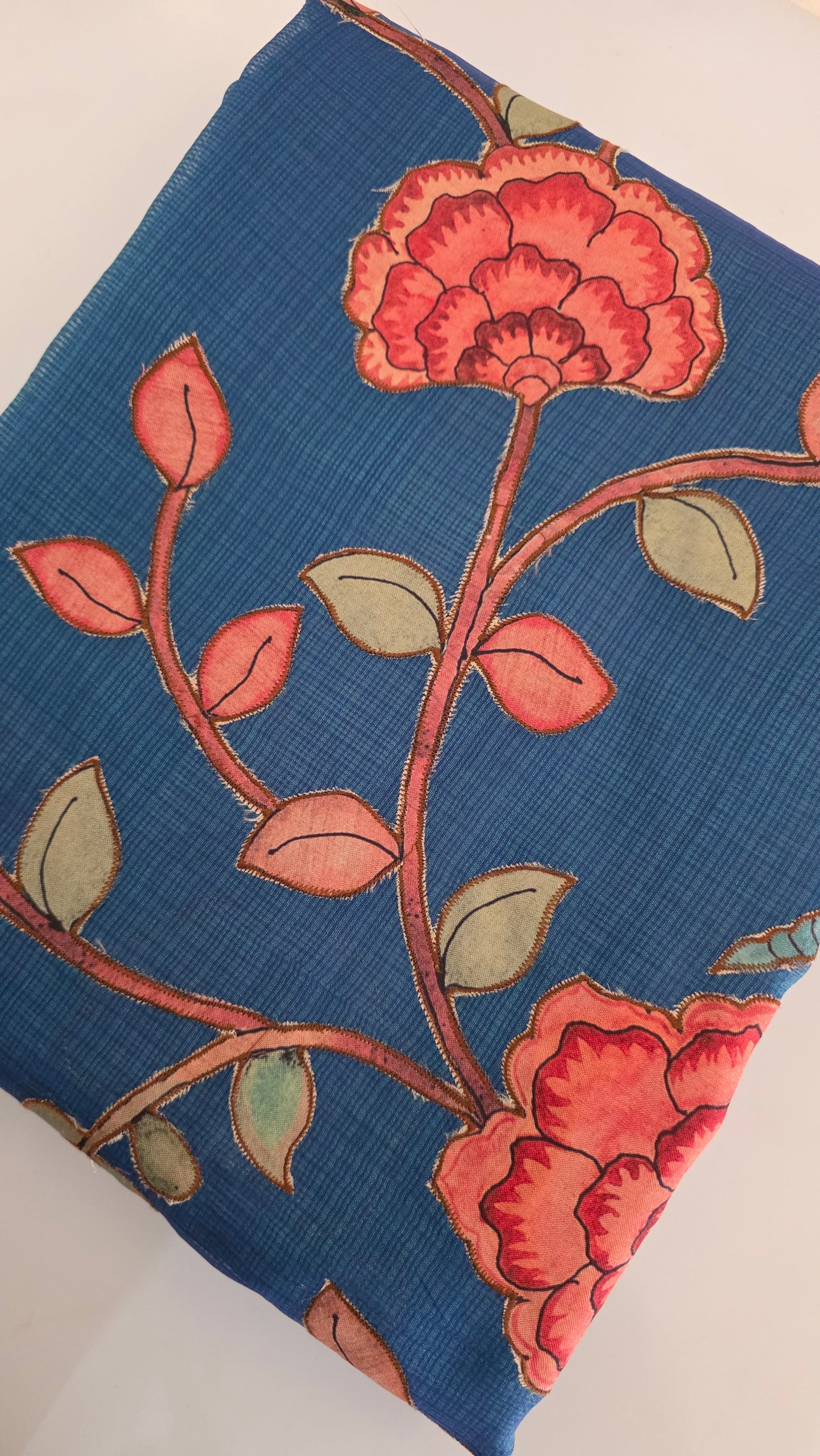 Blue Kota Silk Applique work saree