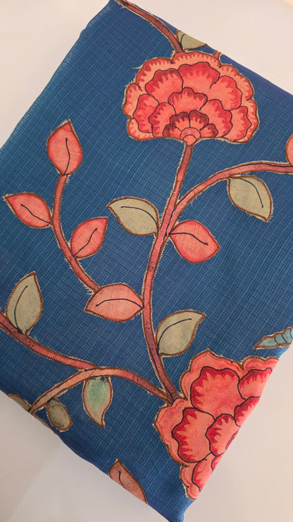 Blue Kota Silk Applique work saree