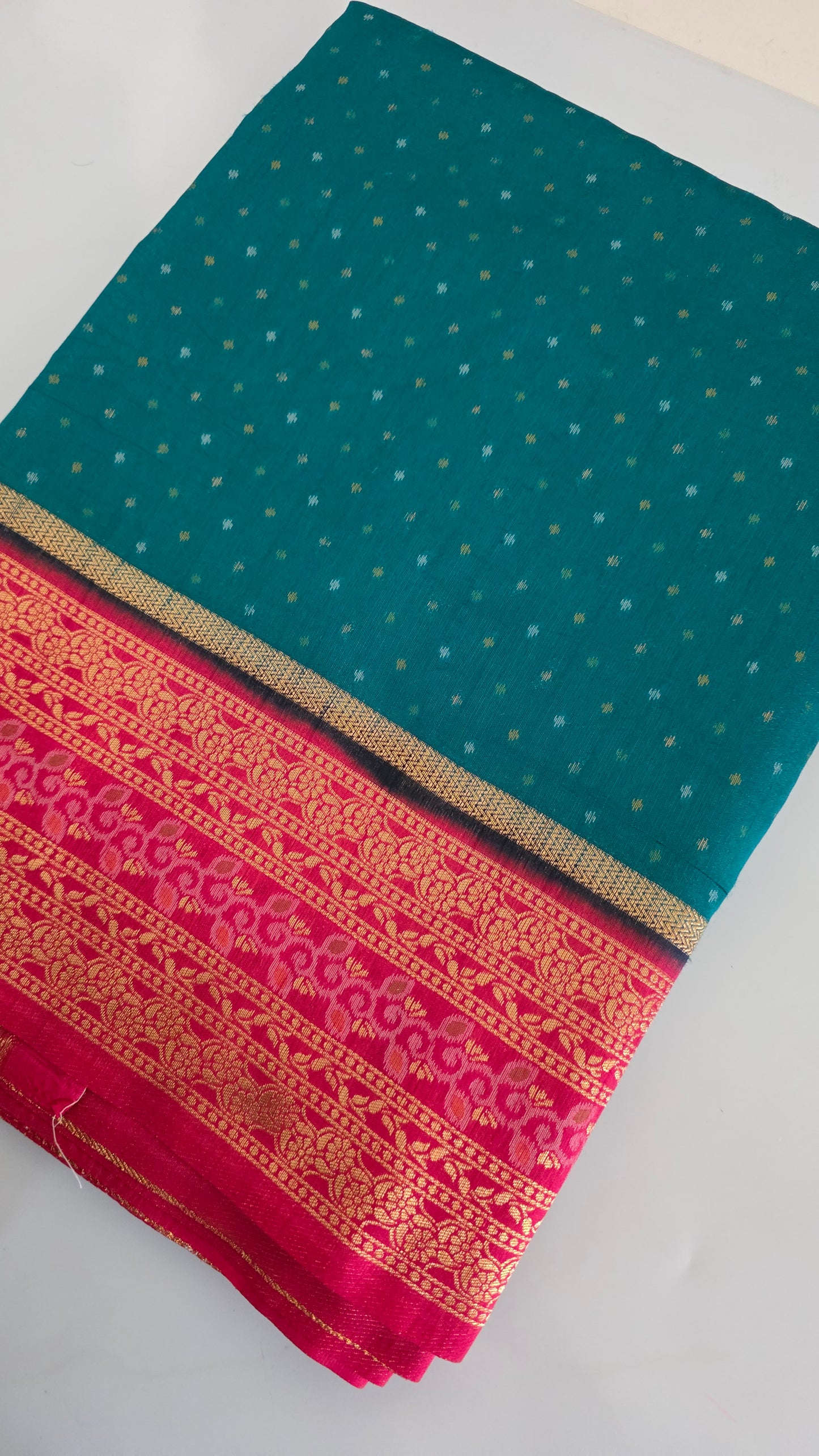 Teal Green contrast border Tussar silk Saree