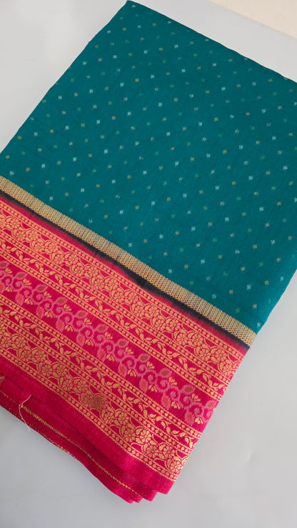 Teal Green contrast border Tussar silk Saree