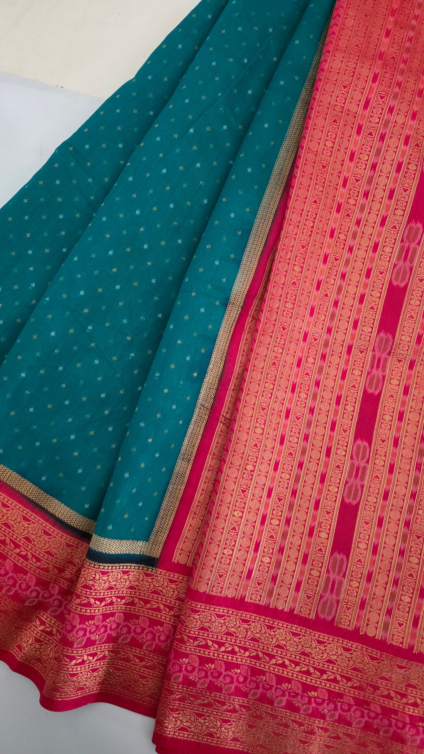 Teal Green contrast border Tussar silk Saree