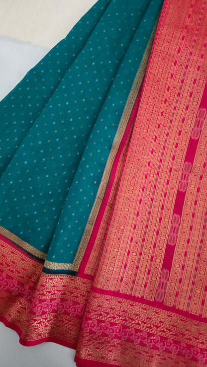 Teal Green contrast border Tussar silk Saree