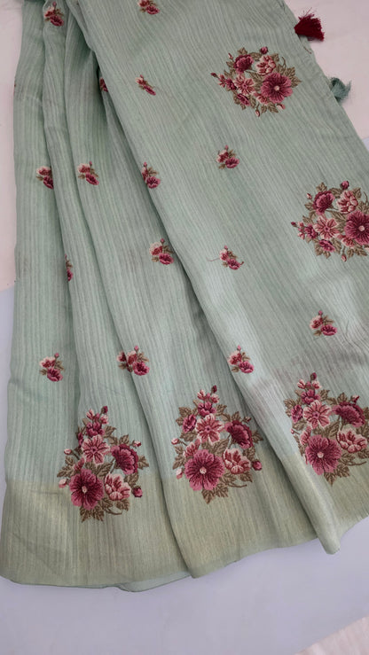 Green Jute cotton Saree