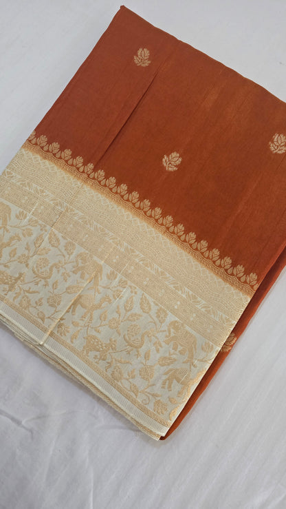 Orange with Ivory contrast Banarasi Silk Saree