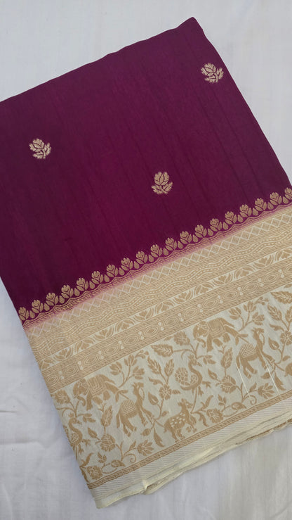 Wine with Ivory contrast Banarasi Silk Saree
