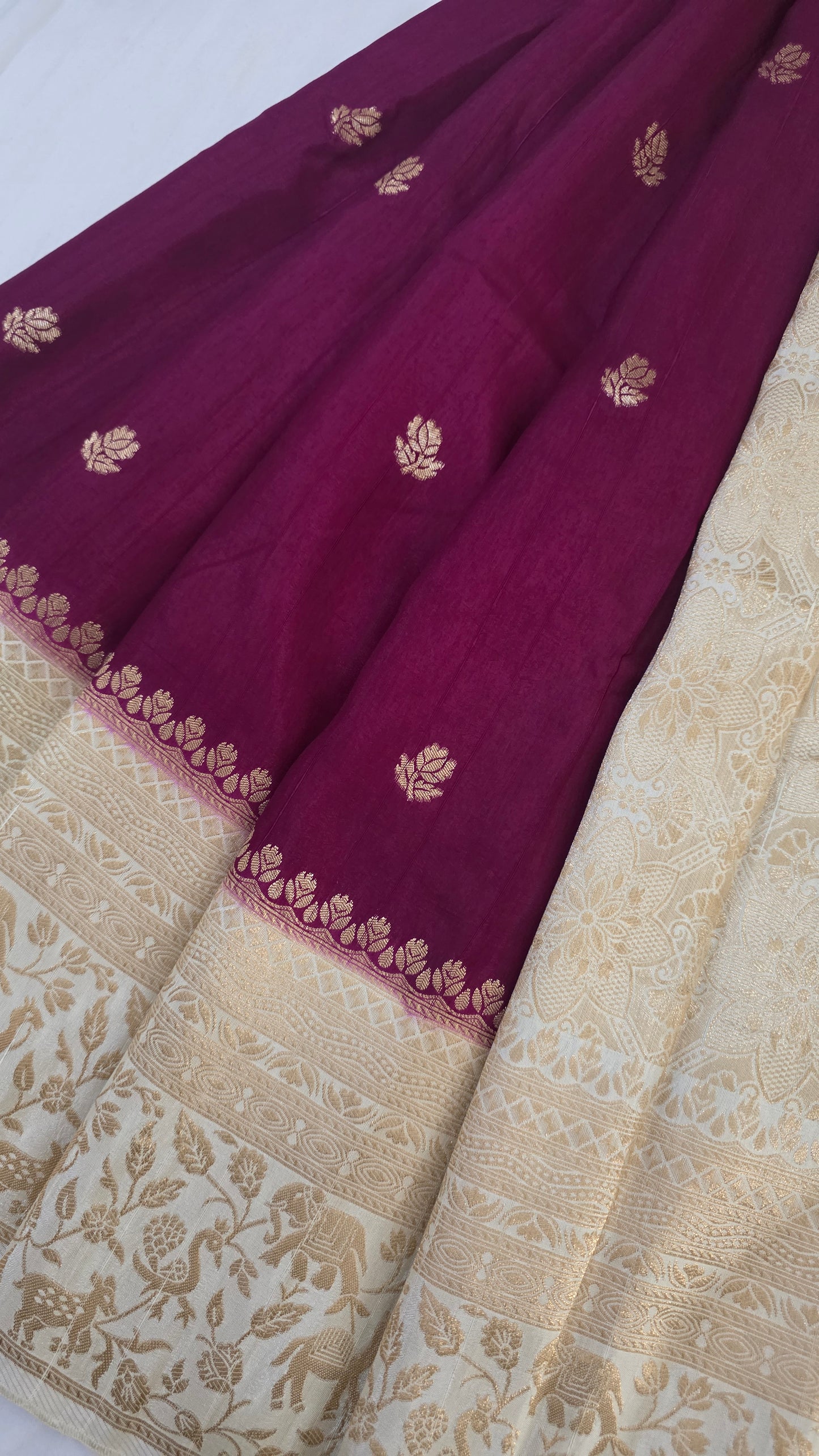 Wine with Ivory contrast Banarasi Silk Saree