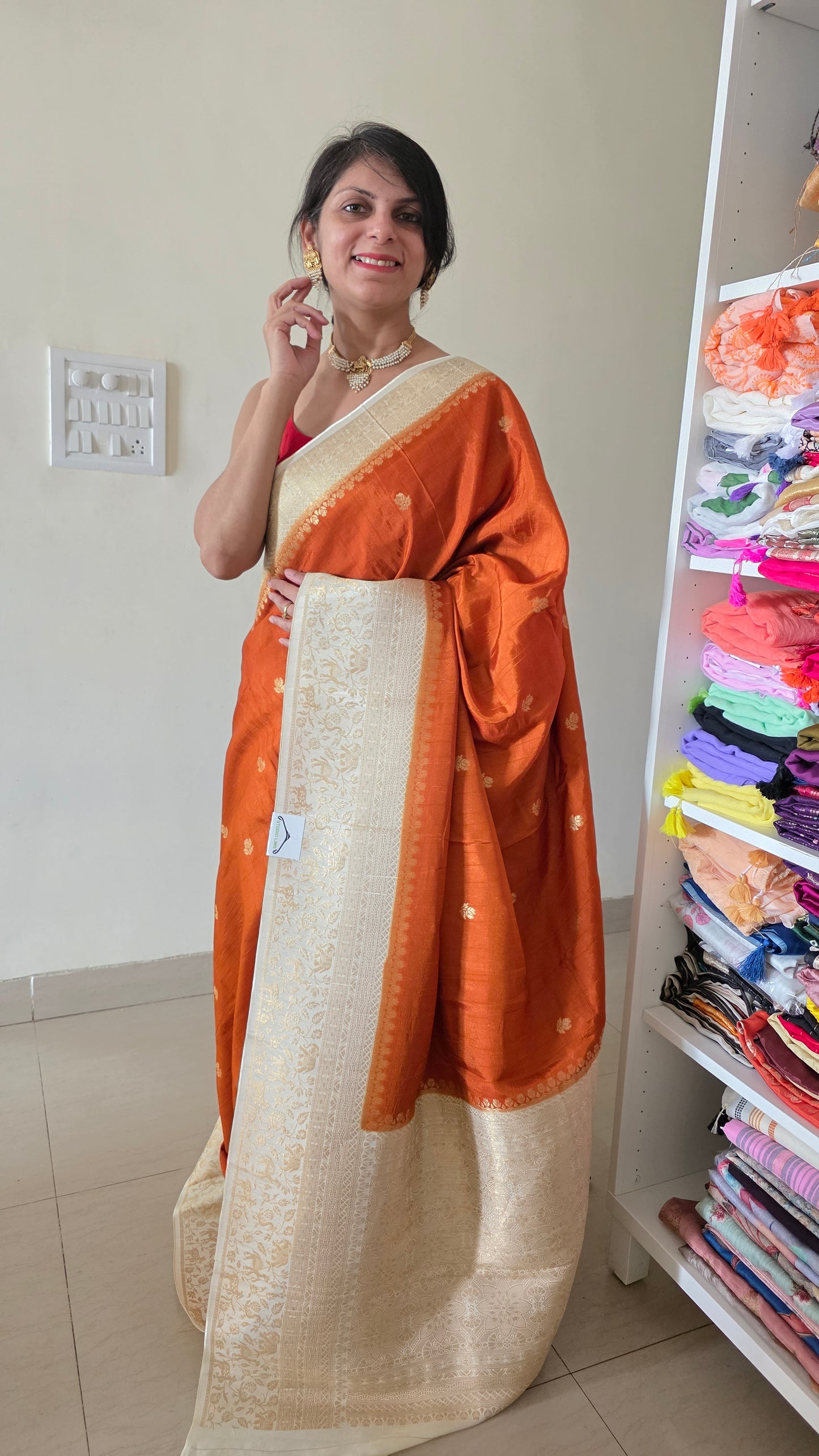 Orange with Ivory contrast Banarasi Silk Saree