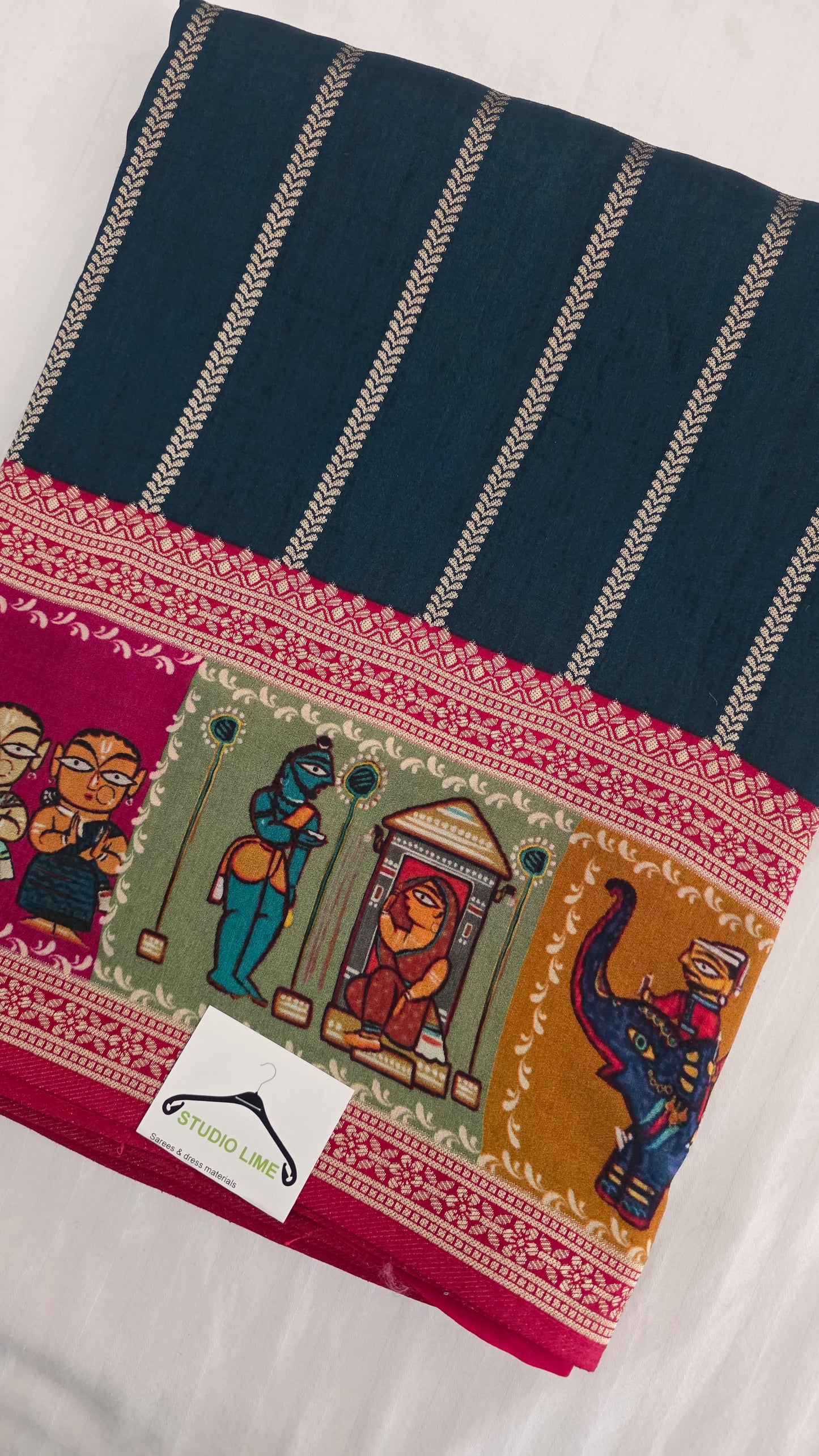 Teal blue Dola silk figure Saree
