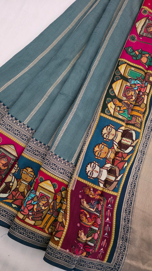 Grey Dola silk figure Saree