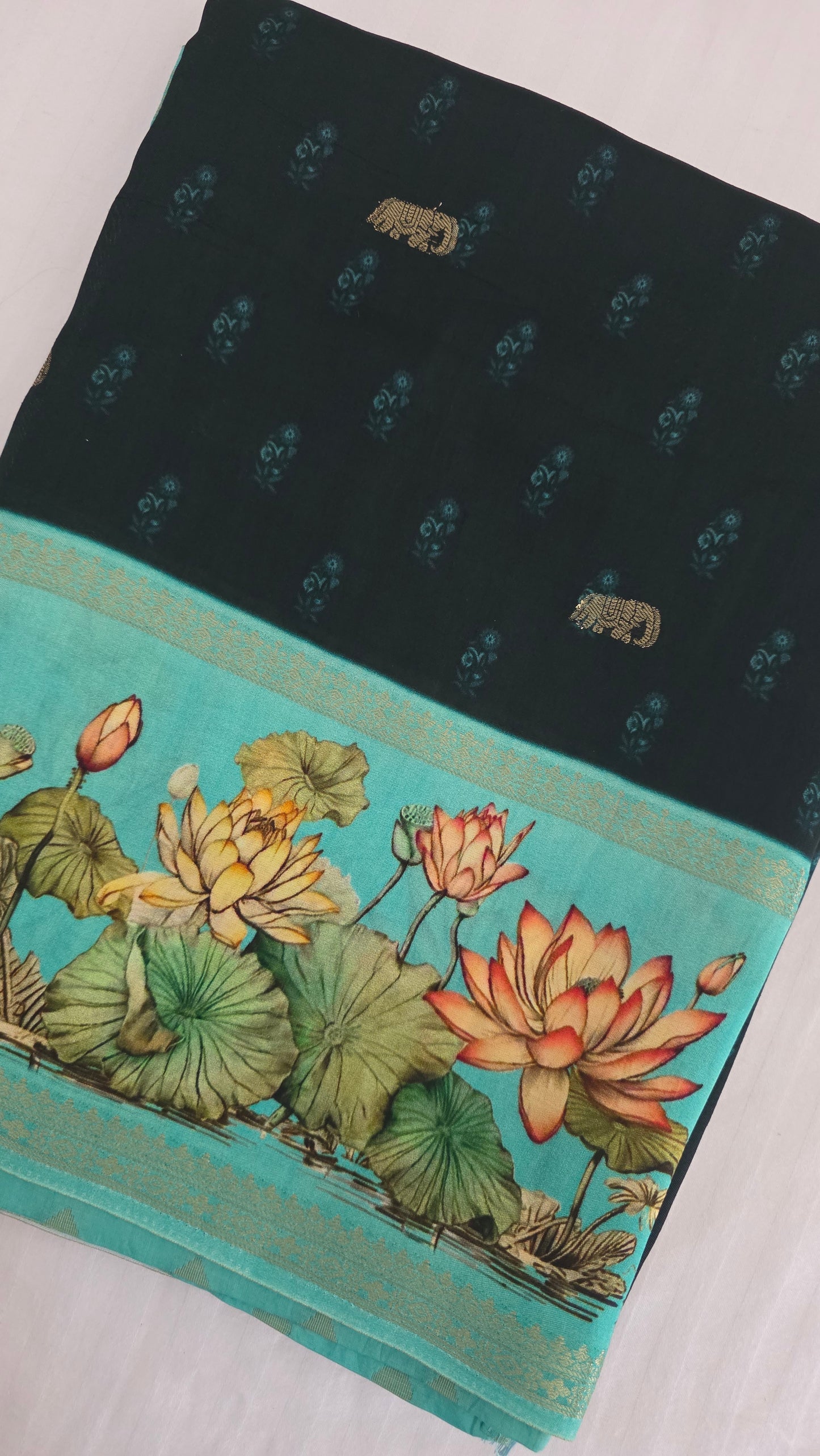 Black  Blue Dola silk figure Saree