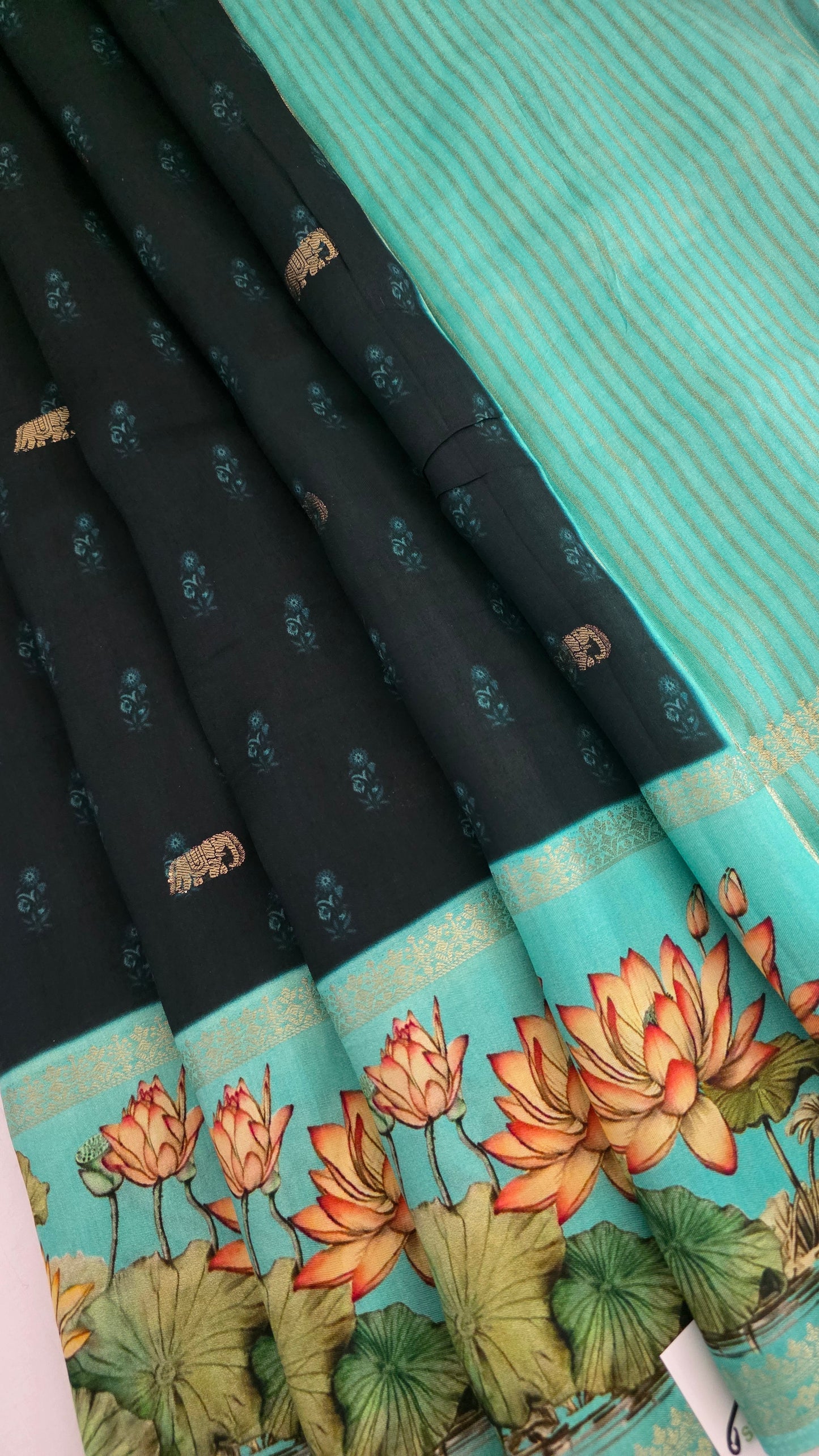 Black  Blue Dola silk figure Saree