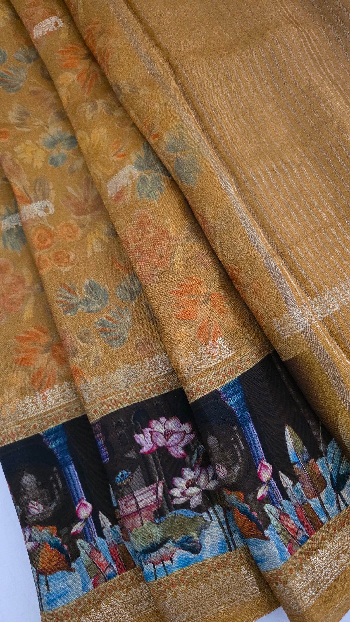 Mustard YELLOW Dola silk figure Saree