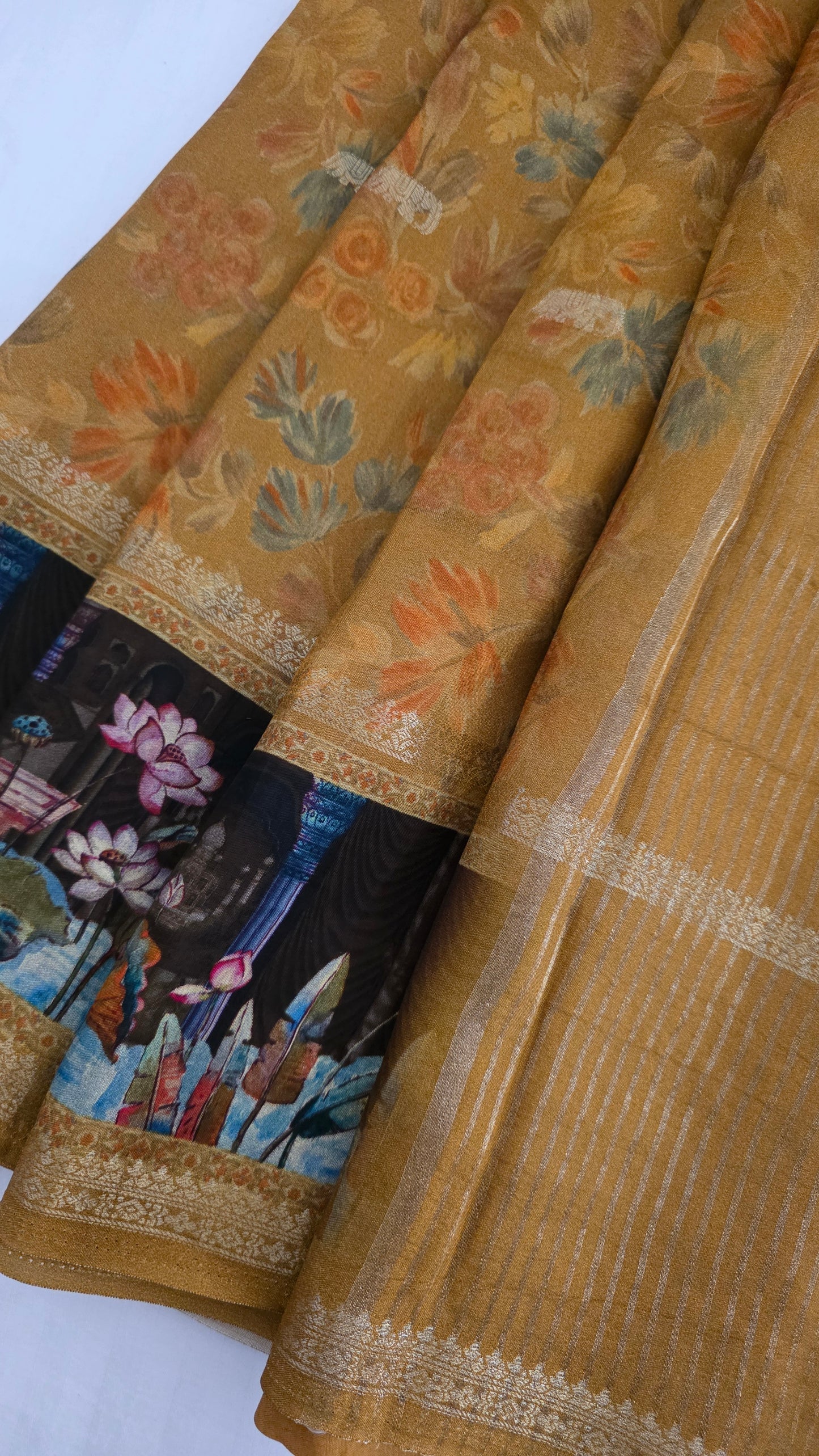 Mustard YELLOW Dola silk figure Saree