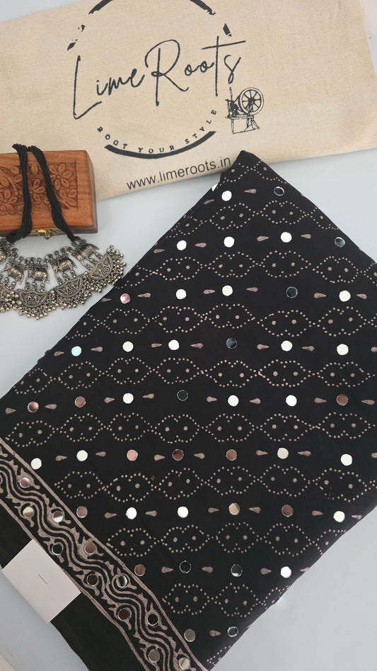 Black mirror modal ajrakh Saree