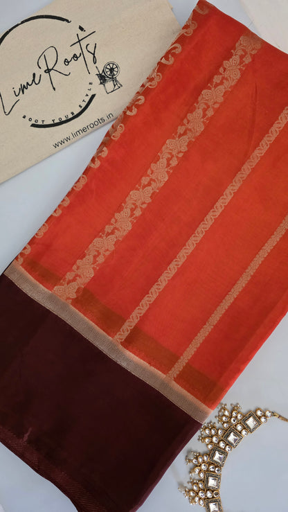 Orange Semi Mysore Silk Saree