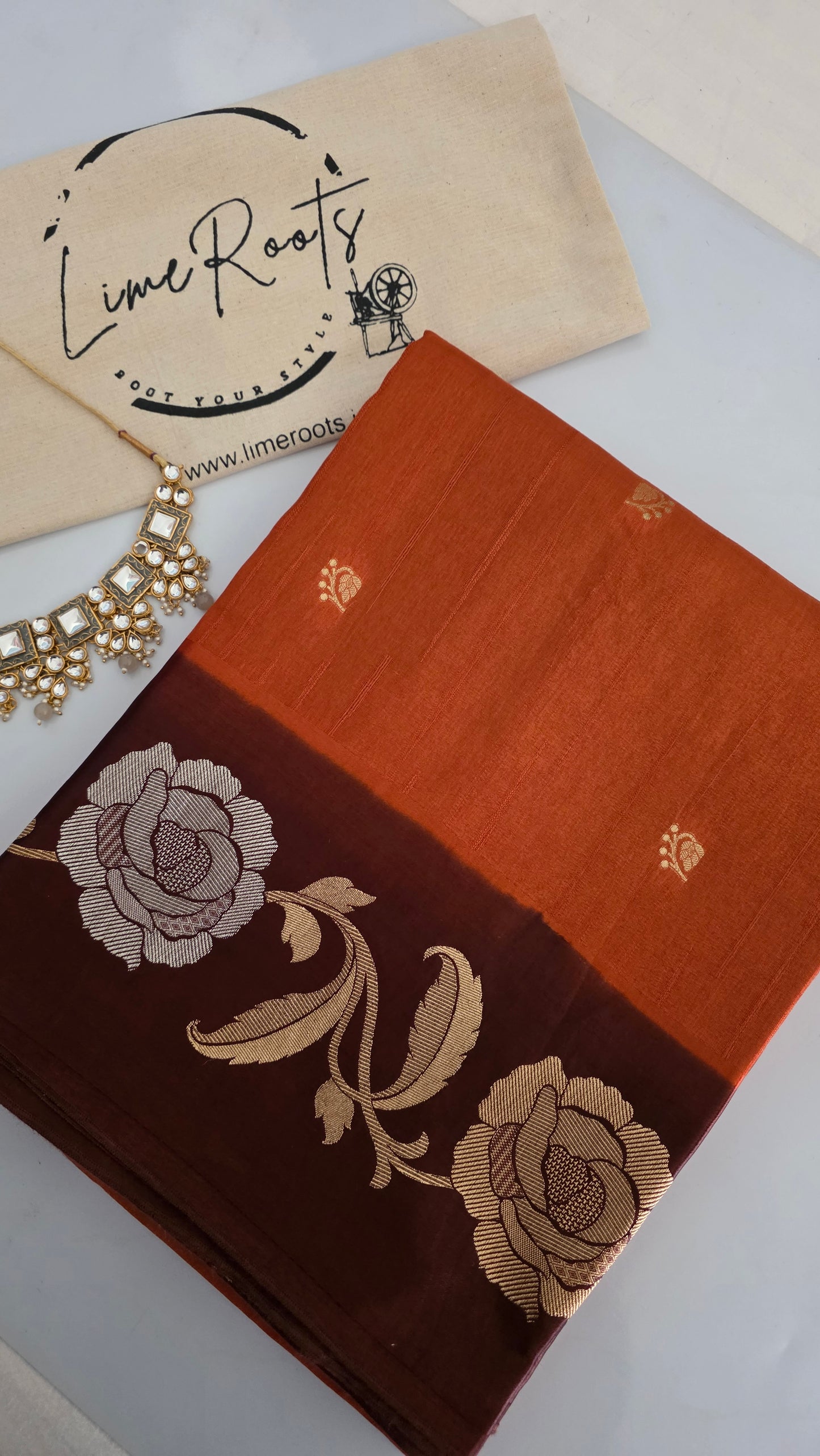 Orange with Ivory contrast Banarasi Silk Saree