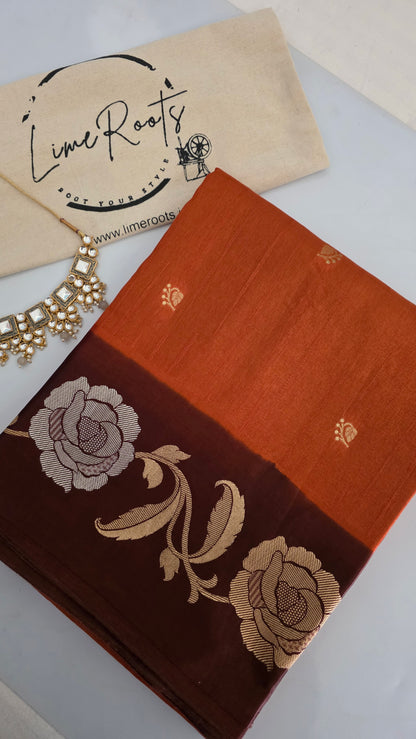 Orange with Ivory contrast Banarasi Silk Saree